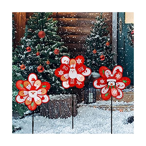 winemana Christmas Yard Decorations Pinwheels with Stakes, Set of 3 DIY Wind Spinner Windmill with Santa Claus Penguin Ornaments for Outdoor Garden Lawn Front Porch Winter Xmas Decor