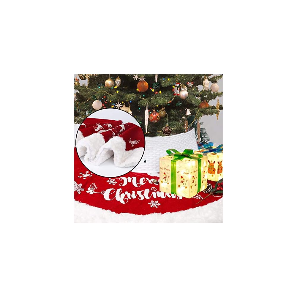 DR.DUDU 48 Inch Christmas Tree Plush Skirt Decoration for Merry Christmas Party Faux Fur Christmas Tree Skirt Decorations (Red 1)