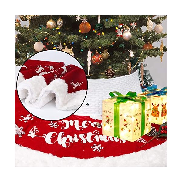 DR.DUDU 48 Inch Christmas Tree Plush Skirt Decoration for Merry Christmas Party Faux Fur Christmas Tree Skirt Decorations (Red 1)