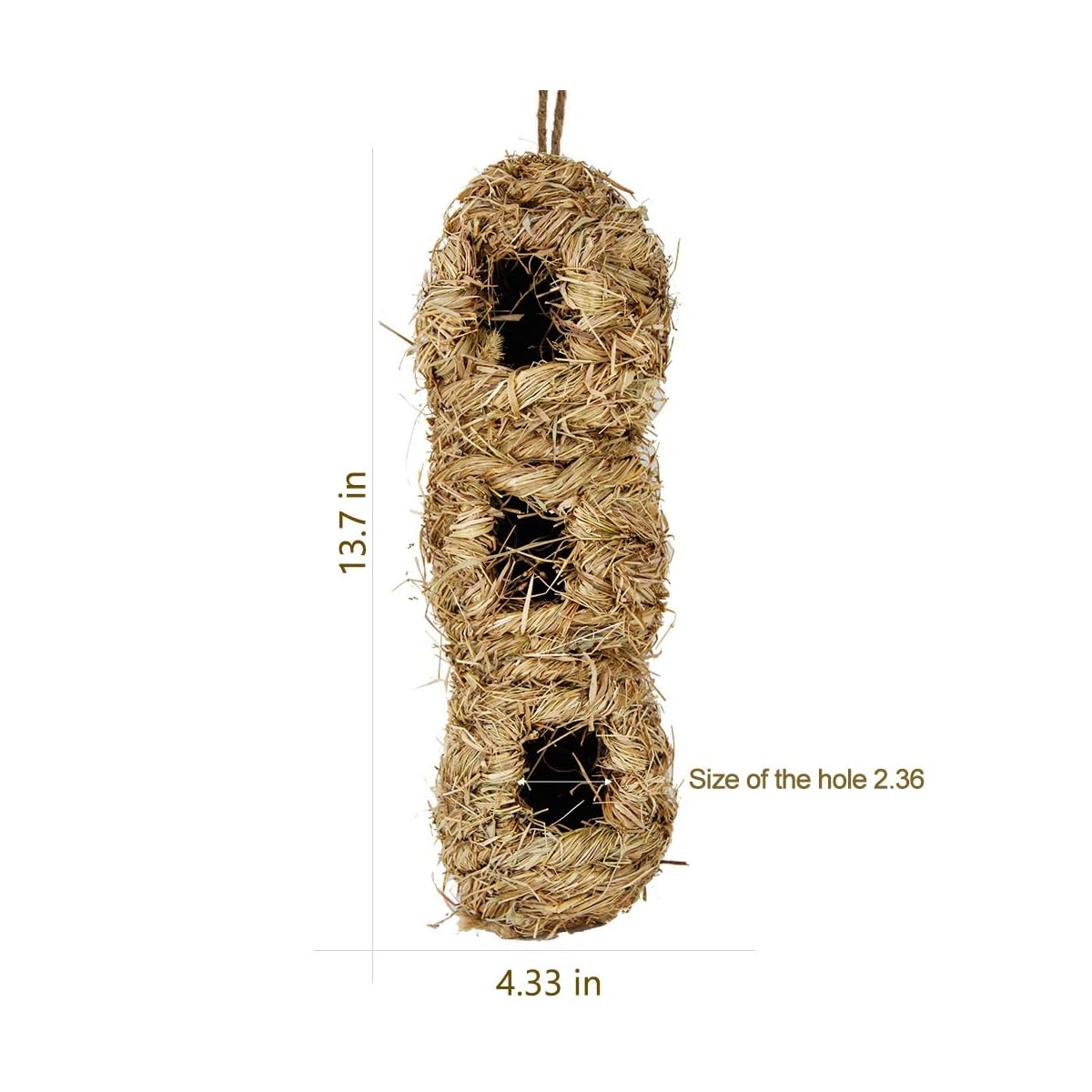 winemana Hand Woven Hummingbird House, Set of 2 Bird Hut 12" x 4", Outside Grass Hanging Bird Hut, Hanging Hummingbird Houses with 3 Holes - imagem de detalhe 1