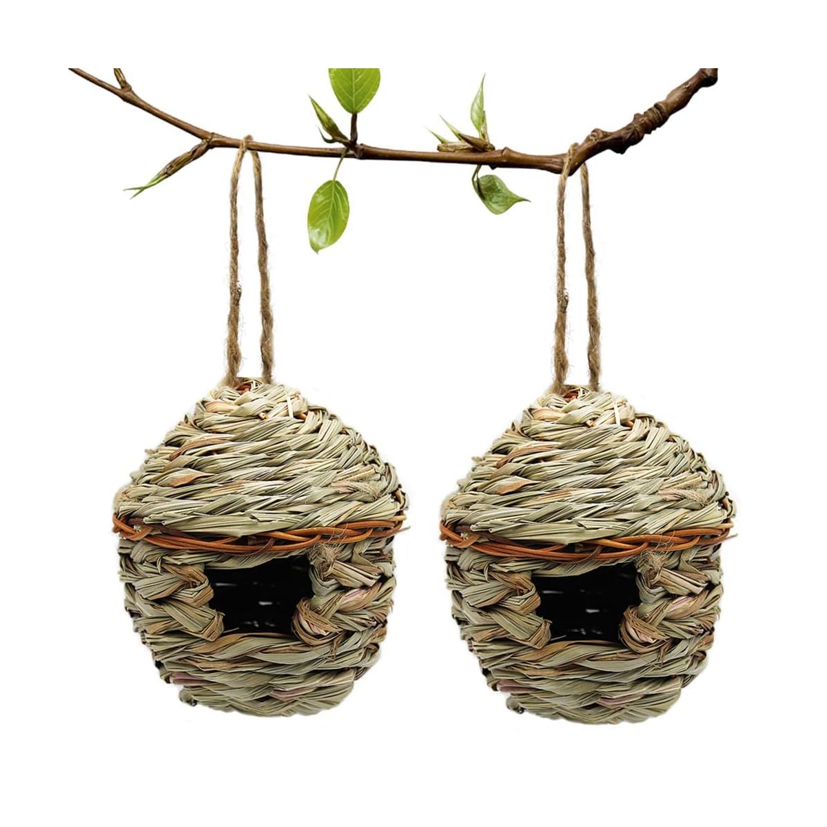 winemana Grass Hand Woven Birdhouse, Outside Grass Hanging Bird Hut, Natural Hummingbird Nest for Outdoor, 2 Pack (Reed) - imagen de detalle 1