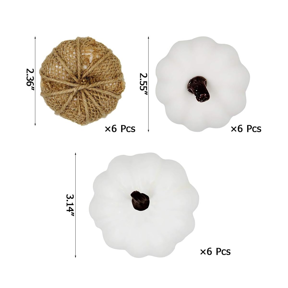 winemana 18 Pcs Thanksgiving Decorations Artificial Pumpkins, Set of 12 Foam Pumpkins and 6 Linen Pumpkins, 3 Measurements Fall Autumn Decor for Fireplace Kitchen Thanksgiving Party Harvest Day - detail image 1