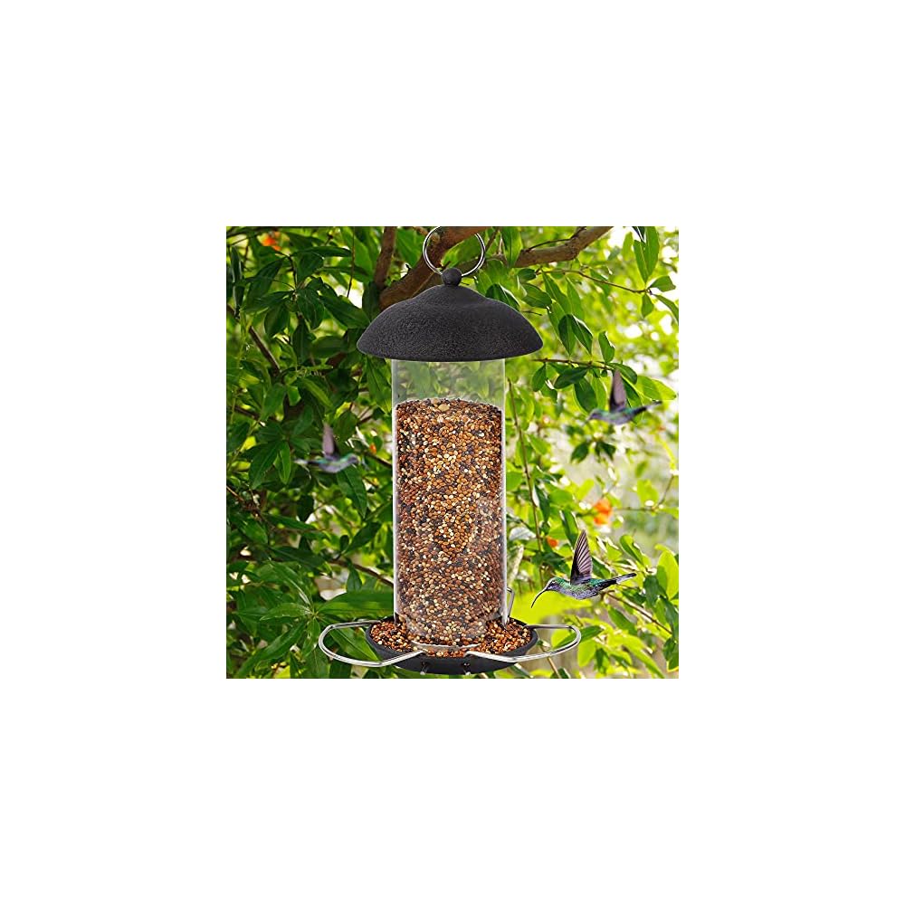 winemana Bird Feeders for Outside Hanging, Bird Seed Feeder for Wild Birds, Squirrel-Proof, Black Bird Feeder for Yard Garden Outdoor