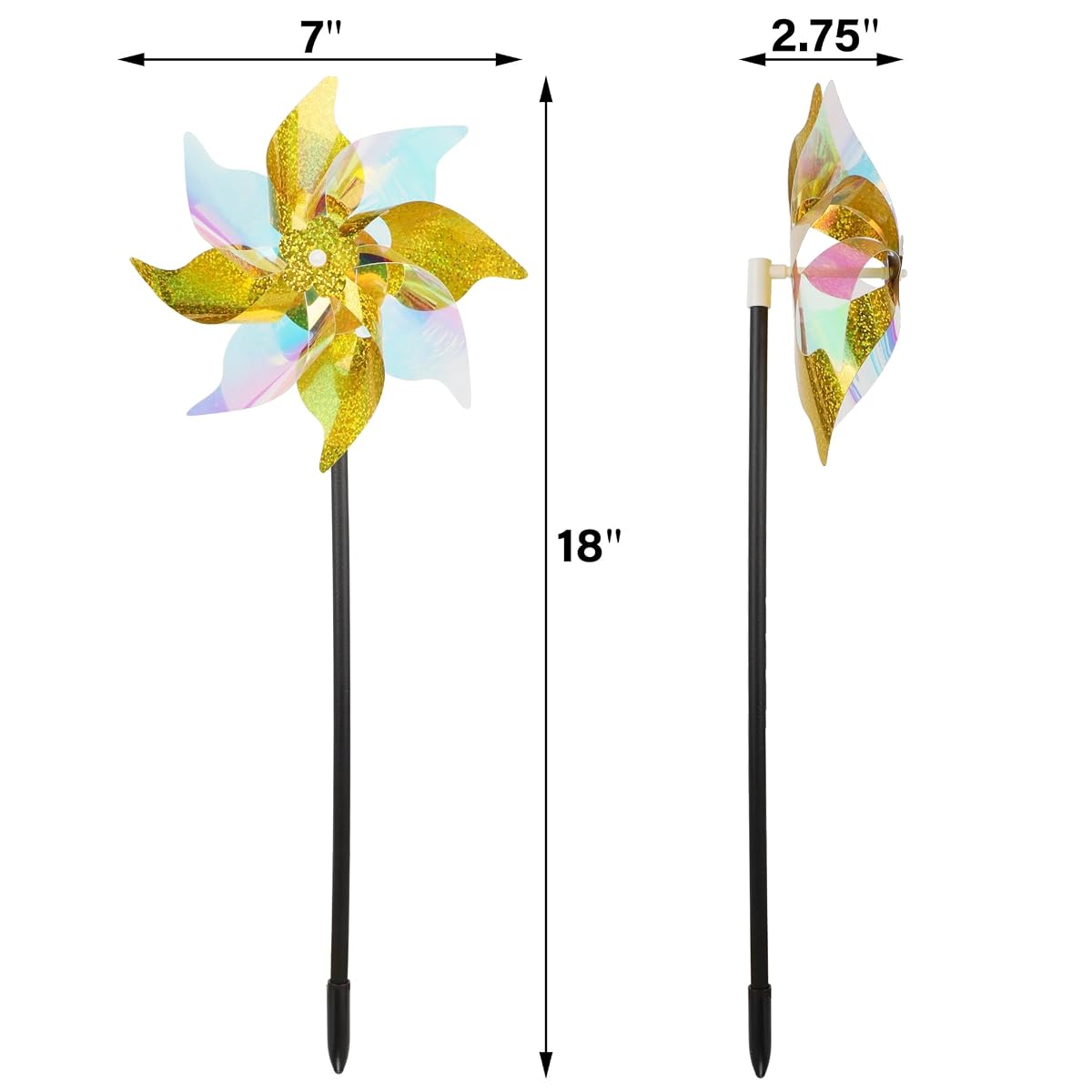 winemana 12 Pcs Reflective Pinwheels Outdoor, Wind Spinners for Yard & Garden, Sparkly Bird Repellent Windmill Scare Birds Away, Deterrent Devices for Outside Patio Lawn Spring Decor (Yellow) - imagem de detalhe 2