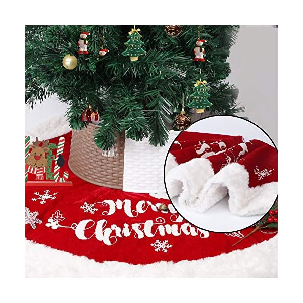 DR.DUDU 48 Inch Christmas Tree Plush Skirt Decoration for Merry Christmas Party Faux Fur Christmas Tree Skirt Decorations (Red 2)
