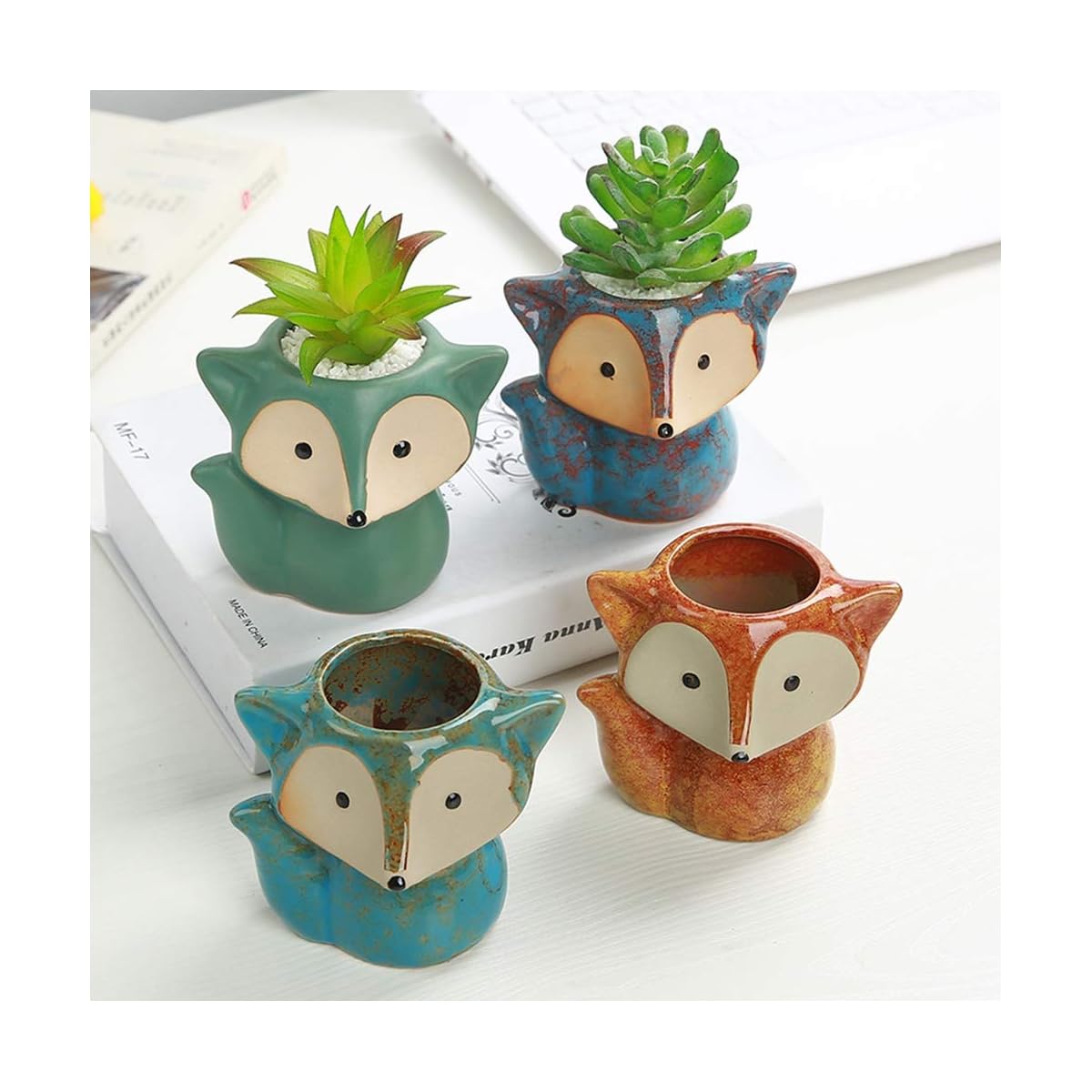 winemana Set of 4 Germination Trays Succulent Pots, Fox Shaped Flowerpot, Colorful Bonsai Planter Container - imagem de detalhe 1