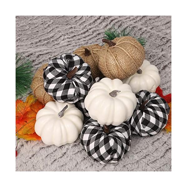 winemana 12 Pcs Thanksgiving Decorations Artificial Pumpkins, Mini White Pumpkins Burlap Lattice Pattern Pumpkins, Fall Decorations for Home Kitchen Table Indoor Outdoor Friendsgiving