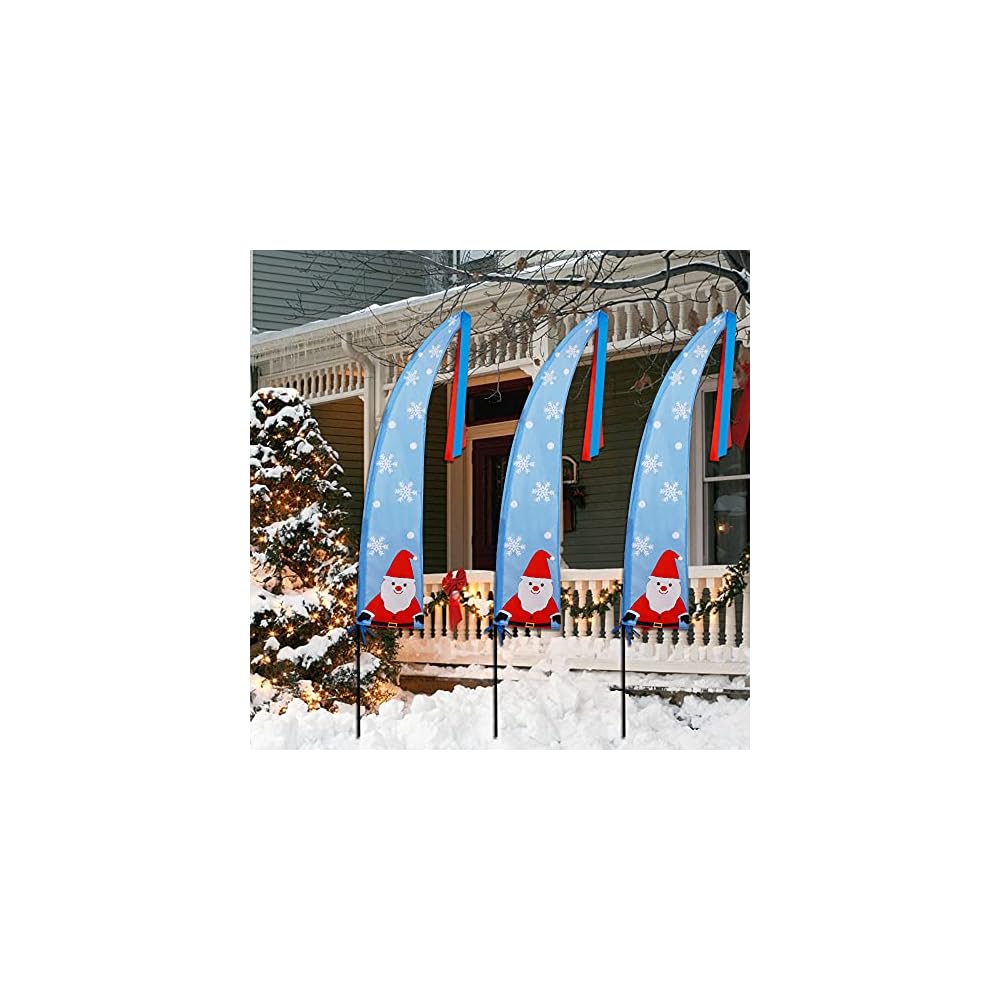 winemana 3 Pack 5 FT Christmas Outdoor Decorations Santa Claus Feather Flags with Garden Stakes, Merry Christmas Banner Stakes, Perfect for Garden Yard Lawn Front Porch Holiday Party