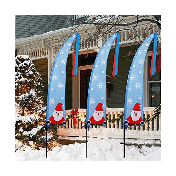 winemana 3 Pack 5 FT Christmas Outdoor Decorations Santa Claus Feather Flags with Garden Stakes, Merry Christmas Banner Stakes, Perfect for Garden Yard Lawn Front Porch Holiday Party