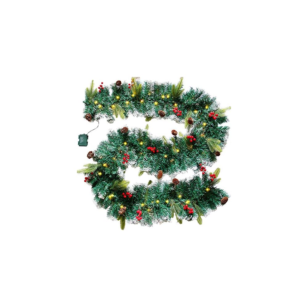 DR.DUDU 60 LED Christmas Garland,9 Foot Artificial Christmas Garland with Lights, Ind Covered by Snowflake for Christmas Party Decoration Outdoor Garden Gate Home Winter Holiday New Year
