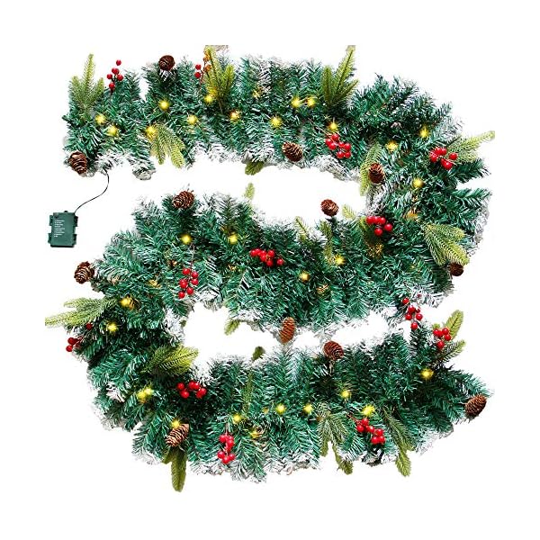 DR.DUDU 60 LED Christmas Garland,9 Foot Artificial Christmas Garland with Lights, Ind Covered by Snowflake for Christmas Party Decoration Outdoor Garden Gate Home Winter Holiday New Year
