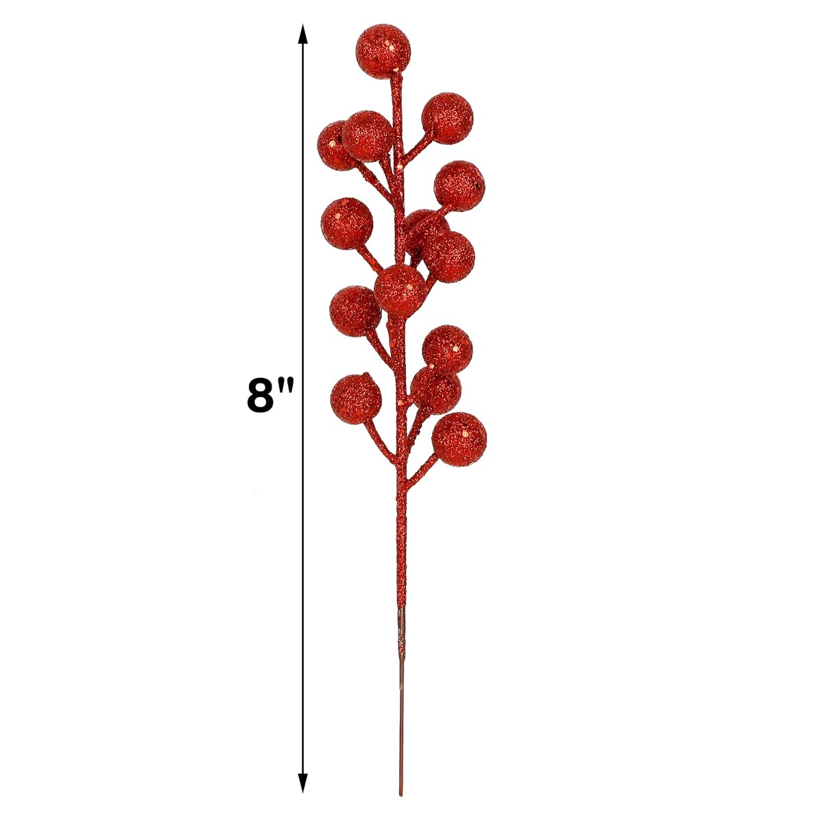 winemana 24 Pack 8 Inch Christmas Glitter Faux Winter Berry Sprigs, Artificial Sparking Red Berries Ornaments for Christmas Tree DIY Crafts Wreath Garland Decor (Red) - 细节图 1