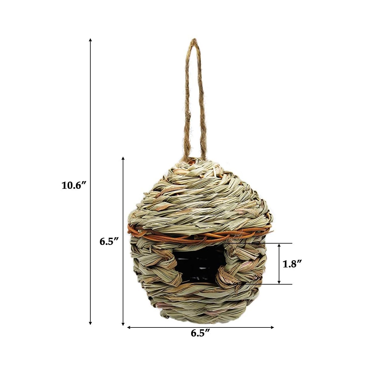 winemana Grass Hand Woven Birdhouse, Outside Grass Hanging Bird Hut, Natural Hummingbird Nest for Outdoor, 2 Pack (Reed) - imagen de detalle 2