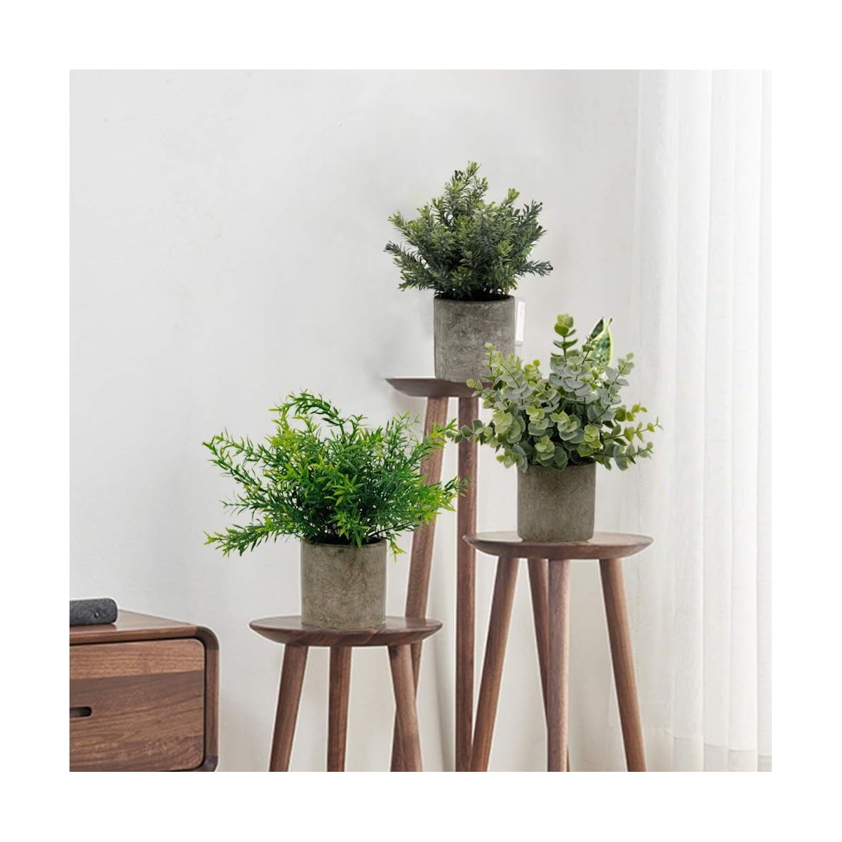 Zcaukya Small Potted Artificial Plants, Artificial Eucalyptus Plants Fake Rosemary 9.5" Plastic Greenery Plants for Home Office Garden Decor, Indoor & Outdoor, Set of 3 - imagen de detalle 3