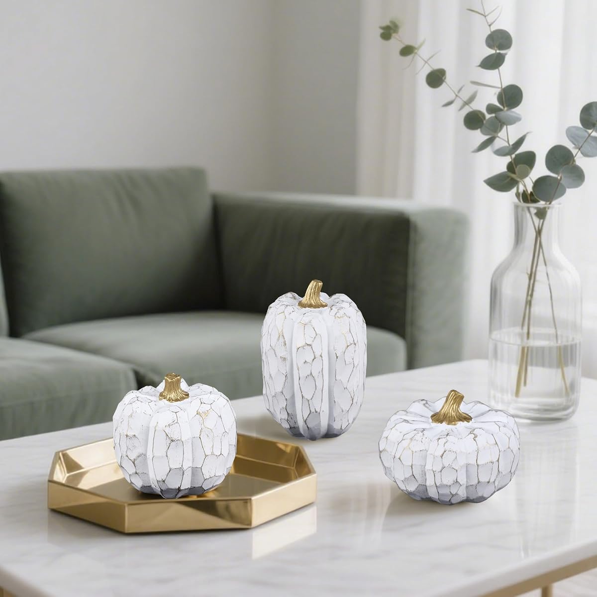winemana Set of 3 White Pumpkins Fall Decorations for Home - imagen de detalle 6