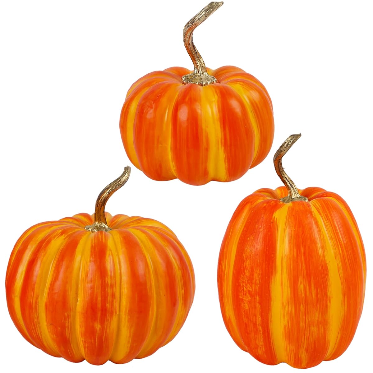 winemana 3 Pcs Thanksgiving Decorations Large Artificial Pumpkins, Orange Rustic Tabletop Centerpieces, Friendsgiving Decorations for Home Kitchen Table Fall Harvest Season - imagem de detalhe 1