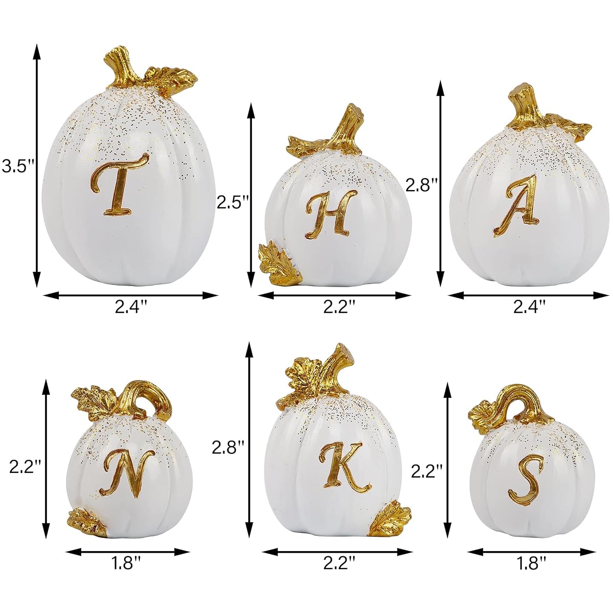 winemana Thanksgiving Pumpkins Set of 6, Fall Decor Resin Pumpkin, Thanks Tabletop Centerpieces Tiered Tray Decorations for Home Table Kitchen Office (White) - imagem de detalhe 2