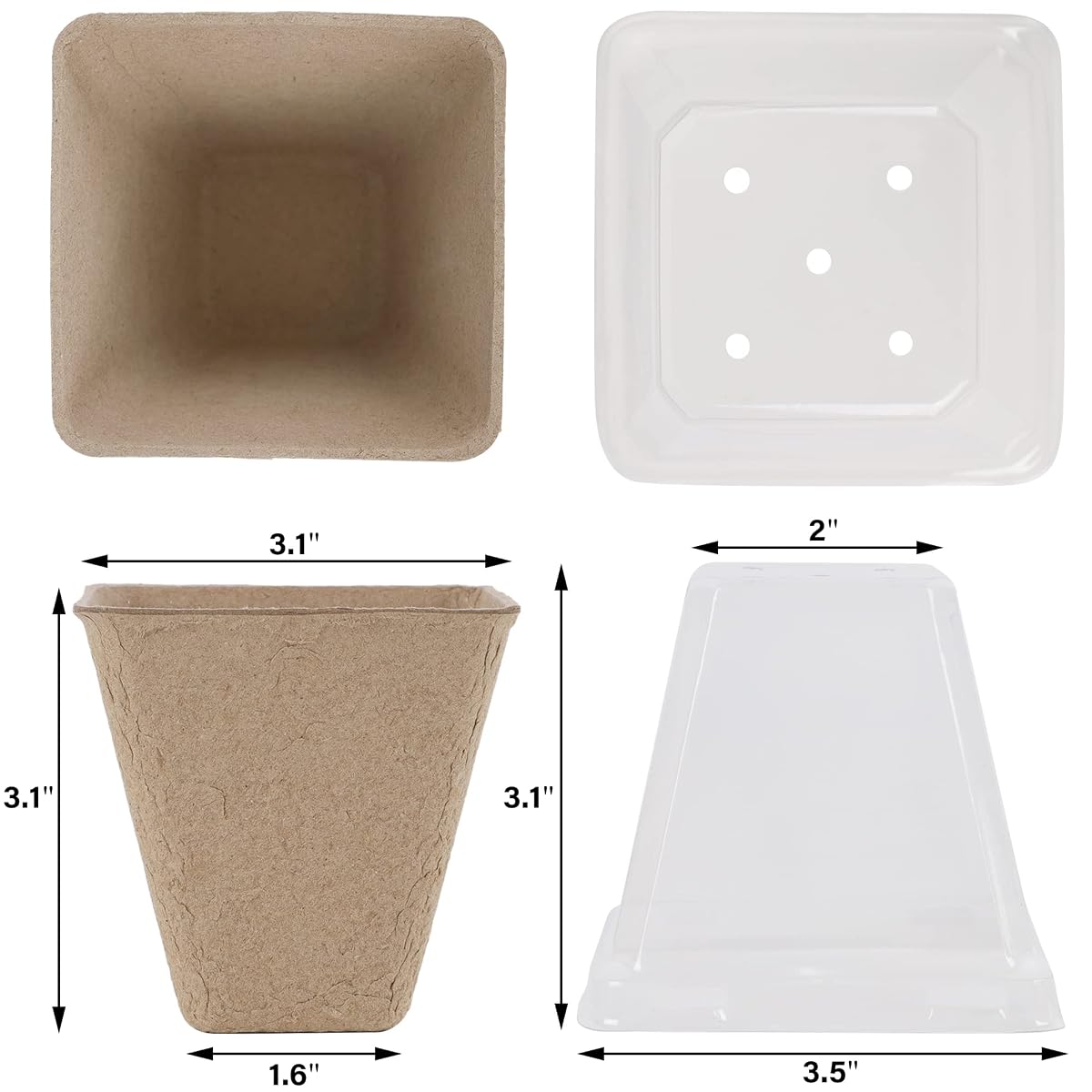 winemana Seed Starter Peat Pots,Biodegradable with Humidity Dome and Labels For Plant Nursery, Seedlings Planting For Indoor Outdoor Garden (Square)36 Set - detail image 1