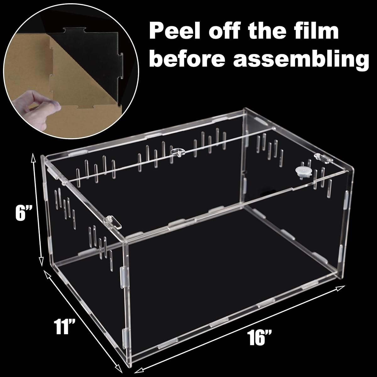 winemana Reptile Terrarium, Tarantula Enclosure, 16" x 11" x 6" Acrylic Large Feeding Tarantula Habitat Box for Small Animals Insect Home Office - imagem de detalhe 1