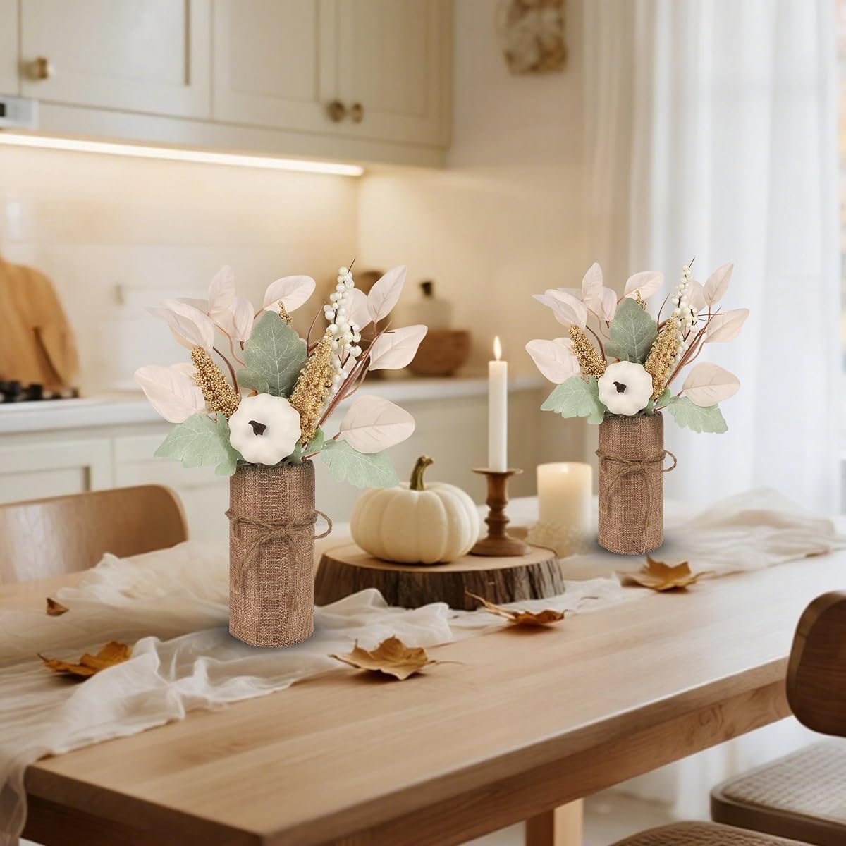 winemana 2 Pack Fall Table Decor, Fake Pumpkin Leaf Berry Dining Table Centerpiece Thanksgiving Decorations for Harvest Wedding Room Home Farmhouse Porch - imagem de detalhe 3