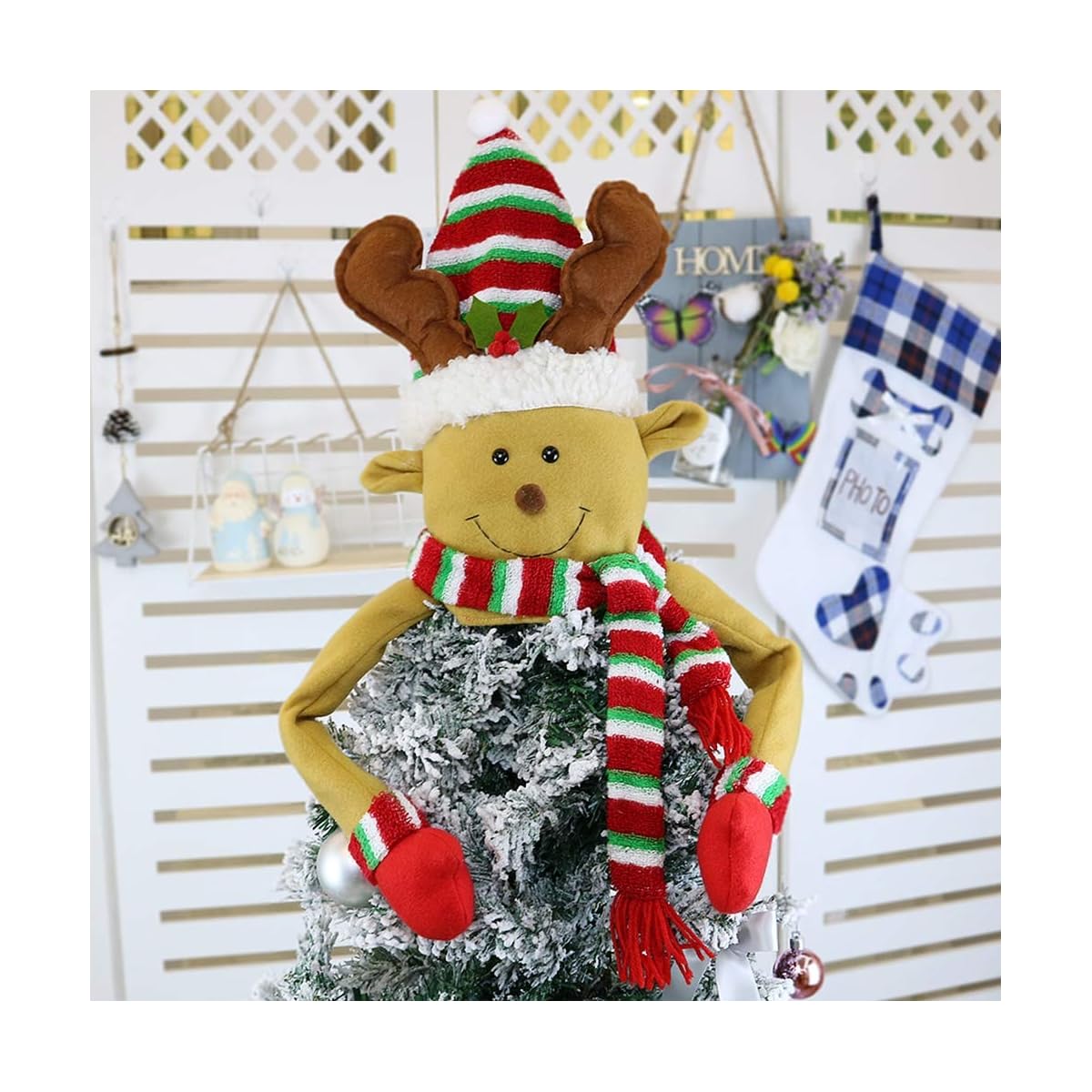 winemana Christmas Tree Top, Reindeer Christmas Tree Hugger, Hollow Christmas Tree Topper Decoration, Christmas Party Supplies (Yellow) - imagen de detalle 2