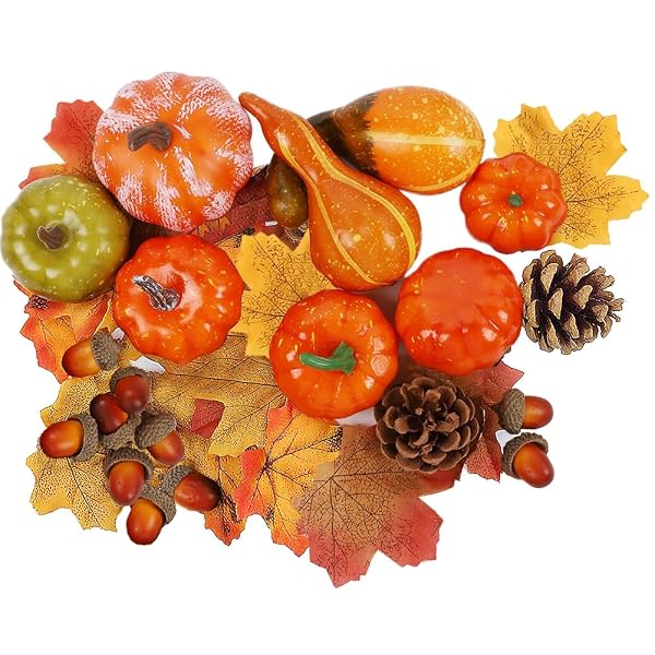 winemana Fall Decorations for Home Mini Pumpkins Gourds & Leaves Set