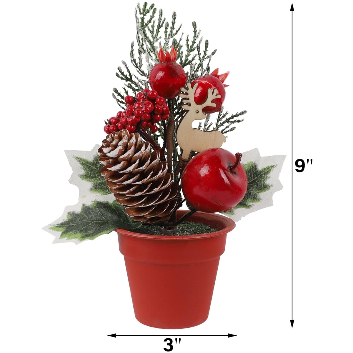 winemana Mini Christmas Tree Table Decorations, 6 Pcs Small Artificial Tree with Pine Cones & Red Berry, Holiday Tabletop Centerpiece for Home Kitchen Room Mantel Winter Party Decor - imagen de detalle 2