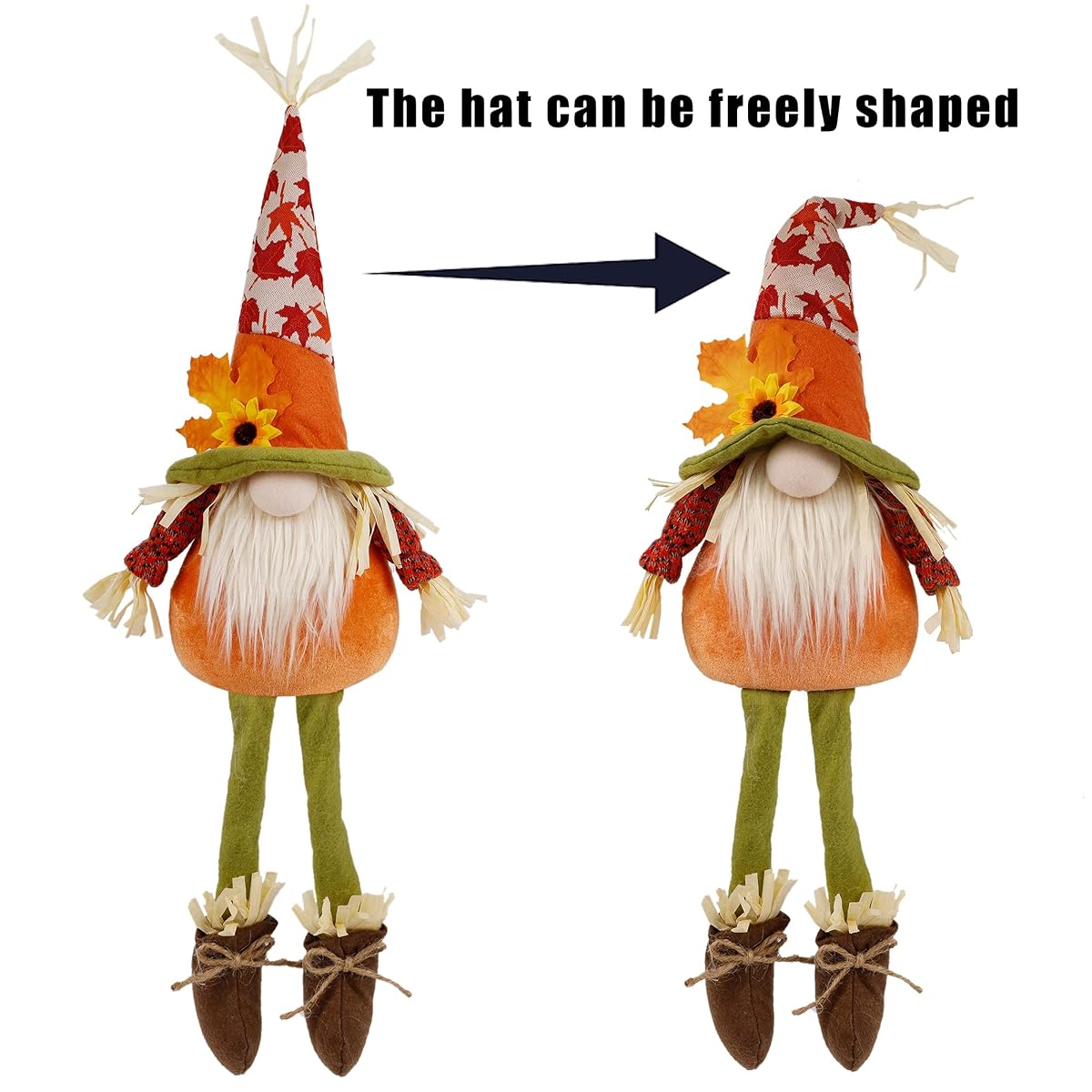 winemana Thanksgiving Tabletop Decorations Set of 2 Gnomes with Lights, Fall Swedish Tomte Dwarf Figurine for Home Kitchen Fireplace (25.6" x 8") - imagem de detalhe 3