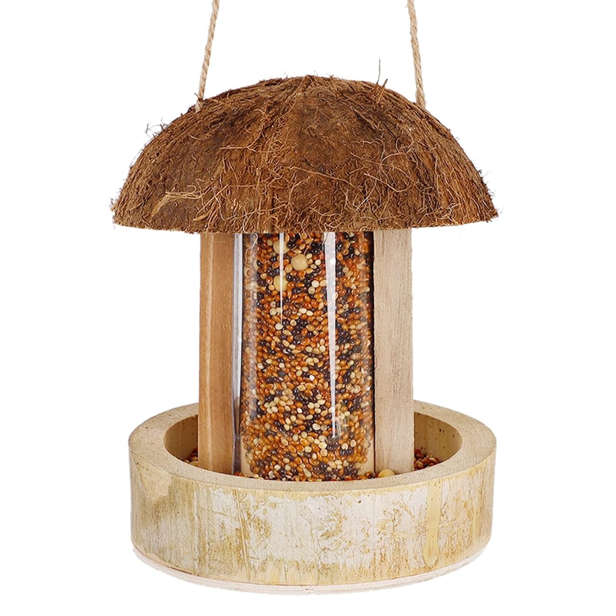 winemana Hanging Bird Feeder, Natural Coconut Bamboo Birdhouse Attract Birds Decorations for Outdoor Garden Yard - imagem de detalhe 1