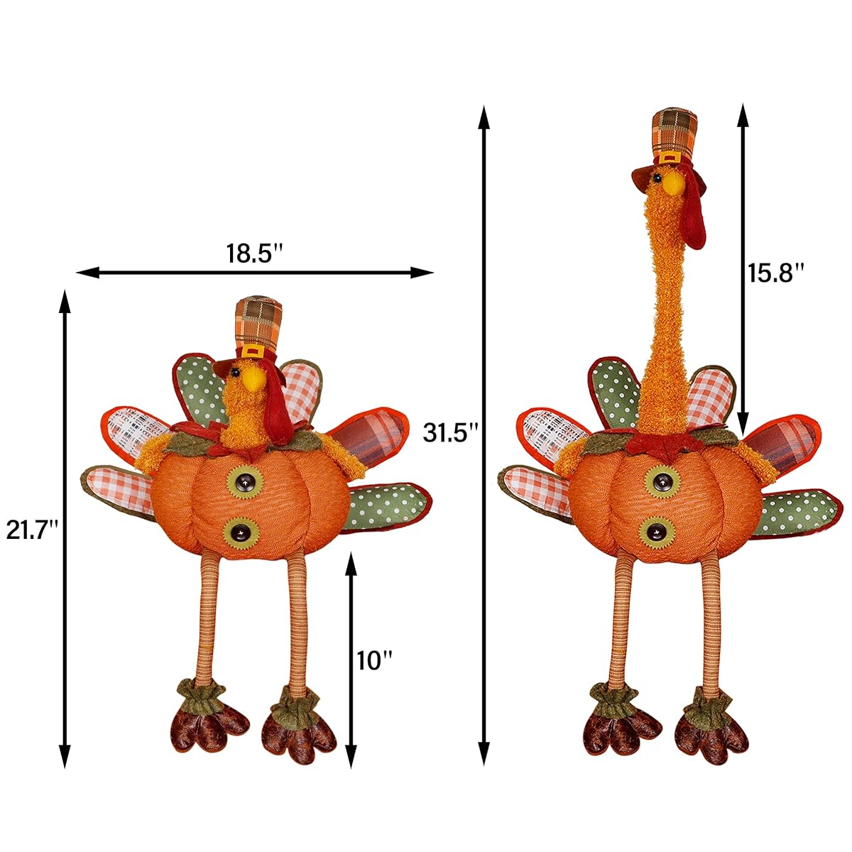 winemana Thanksgiving Decorations 31.5" Large Plush Turkey with Stretchable Neck - Stuffed Animal Indoor Decor, Adjustable Fall Table Centerpiece for Home Mantel Office - imagen de detalle 2