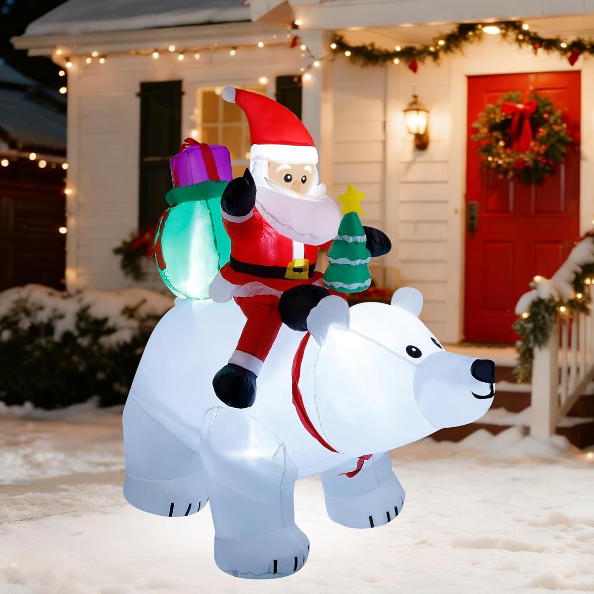 DR.DUDU 6 Ft Christmas Inflatable Santa Claus with Polar Bear and Christmas Tree, Build-in LED Lights Blow up Xmas Inflatables Decoration for Yard Garden Lawn Holiday Party - detail image 1