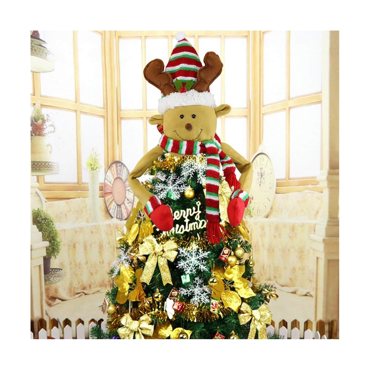 winemana Christmas Tree Top, Reindeer Christmas Tree Hugger, Hollow Christmas Tree Topper Decoration, Christmas Party Supplies (Yellow) - imagen de detalle 5