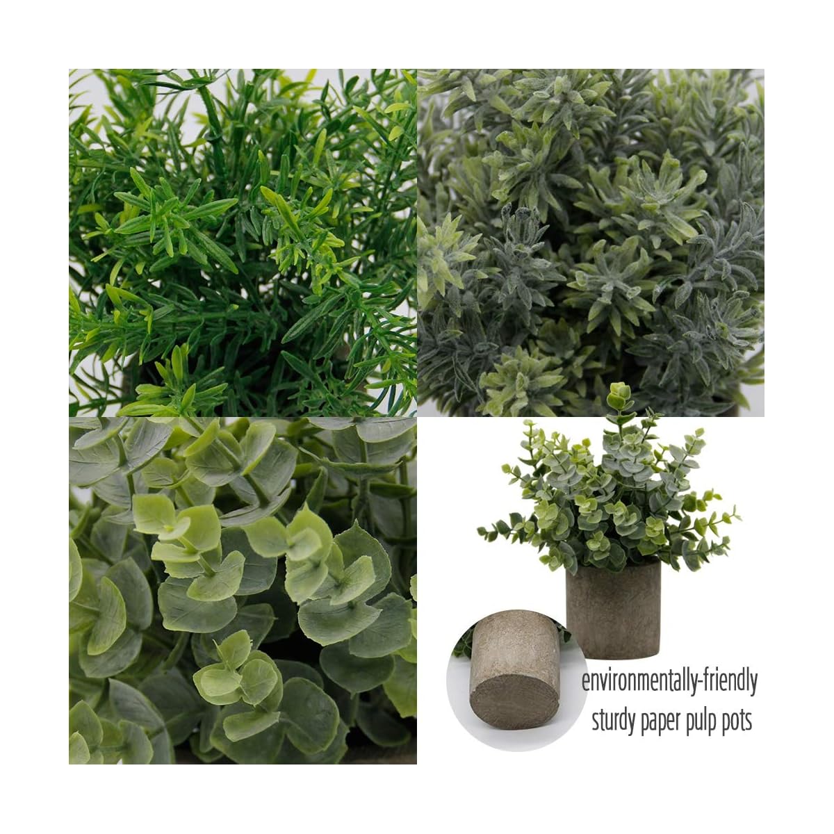 Zcaukya Small Potted Artificial Plants, Artificial Eucalyptus Plants Fake Rosemary 9.5" Plastic Greenery Plants for Home Office Garden Decor, Indoor & Outdoor, Set of 3 - imagen de detalle 2