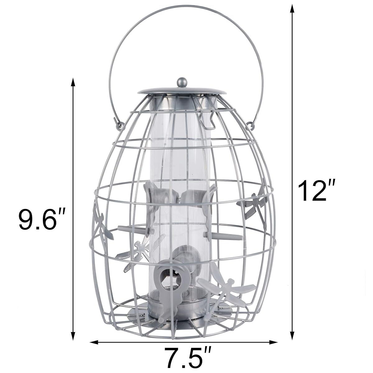 winemana Outdoor Hanging Wild Bird Feeder, Caged Tube Bird Feeder Outside, Can Be Filled with Seeds, Squirrel Proof with Large Metal Guard Cage for Small Birds Brome Finch Hummingbird, Silver - imagem de detalhe 1