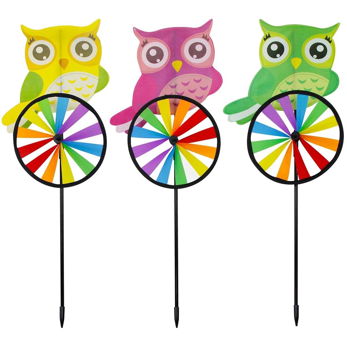 winemana 3 Pcs Garden Wind Spinner, 26 Inch Owl Pinwheels Animal Wind Spinners, Outdoor Decorations Pinwheel Windmill for Outside Garden Yard Lawn Spring Decor - imagem de detalhe 1