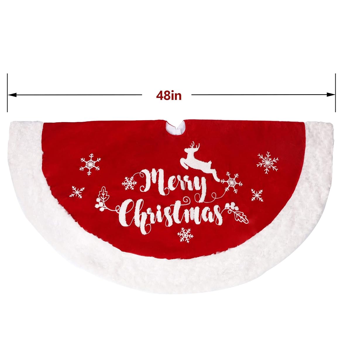 DR.DUDU 48 Inch Christmas Tree Plush Skirt Decoration for Merry Christmas Party Faux Fur Christmas Tree Skirt Decorations (Red 2) - imagen de detalle 5