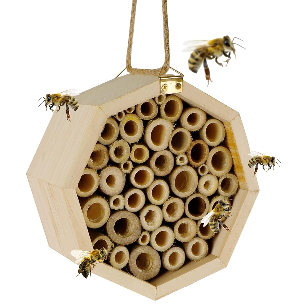 winemana Bee Hive Natural Bamboo Bee House, 5.9" Mason Bee House Habitat Honey Bee Hive, Perfect for Bee Pollinator in Garden Yard