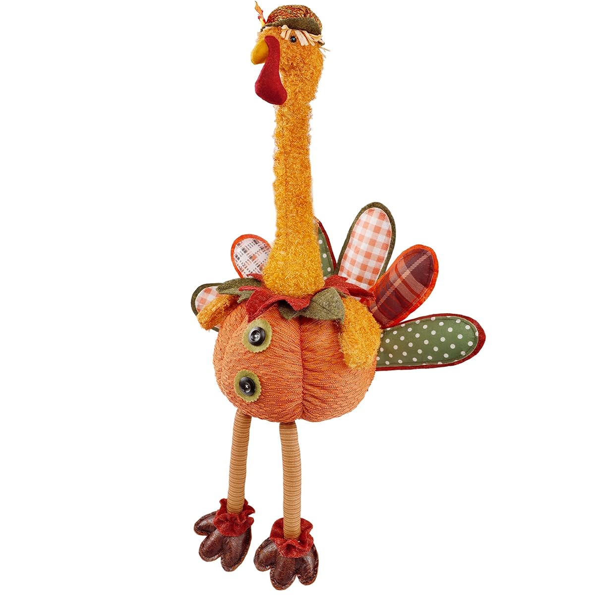 winemana Thanksgiving Tabletop Decorations 31.5" x 18.5" Turkey with Stretchable Head and Dangling Legs, Harvest Plush Turkey for Home Fall Decor (Hen) - imagen de detalle 1
