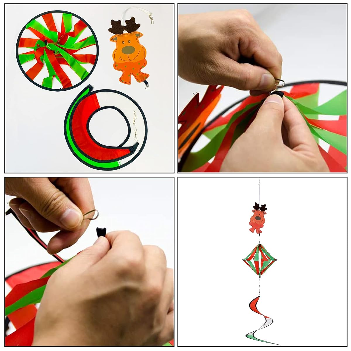 winemana Christmas Outdoor Hanging Decorations, Set of 6 Wind Spiral Windsock Spinner with Santa Claus Reindeer, Xmas Ornament for Indoor Outside Tree Porch Garden Front Yard Lawn - imagem de detalhe 4