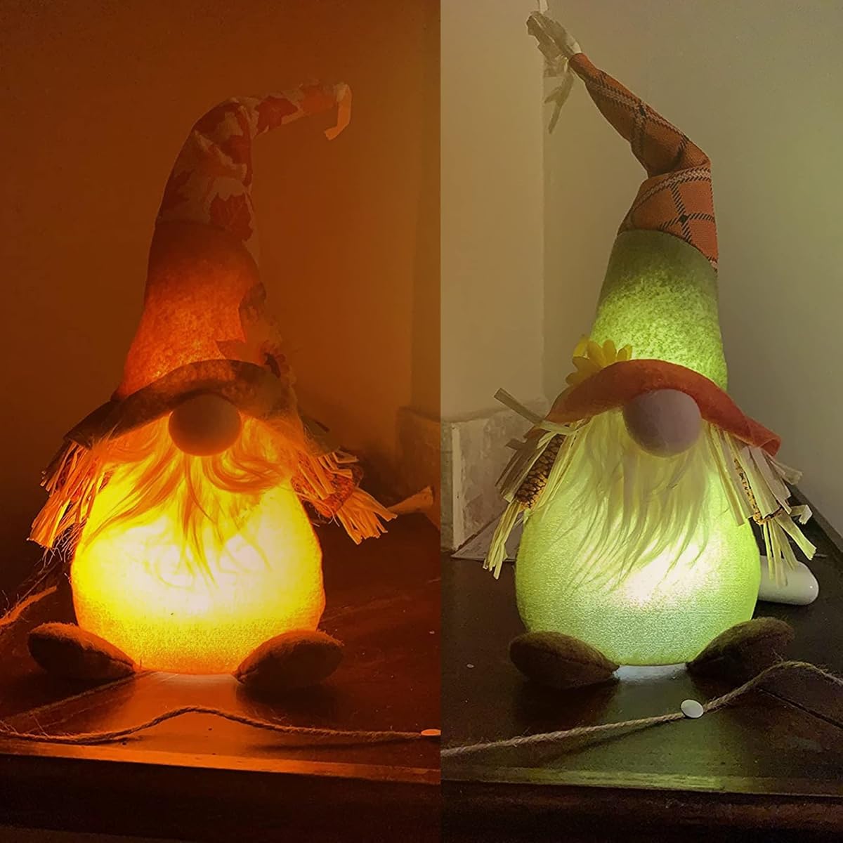 winemana Thanksgiving Decorations Set of 2 Gnomes with LED Lights, Swedish Tomte Gnomes Dwarf Tabletop Decor for Fall Harvest Home Kitchen Decor - detail image 6