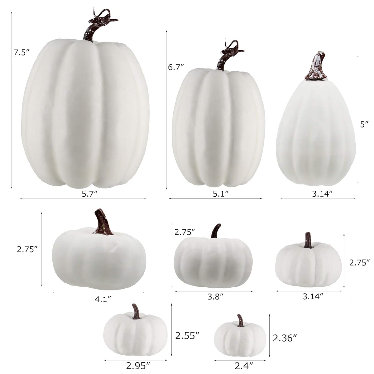 winemana 12 Pcs Thanksgiving Table Decorations Artificial Pumpkin, 6 Sizes Plastic Pumpkins Fall Friendsgiving Decoration for Fireplace Kitchen Party Harvest Day (White) - detail image 1