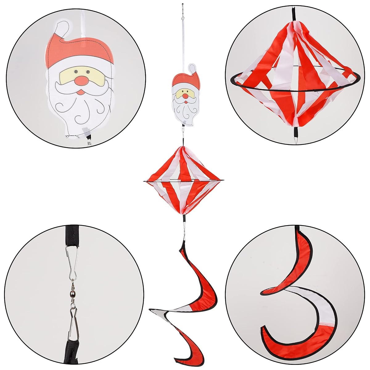 winemana Christmas Outdoor Hanging Decorations, Set of 6 Wind Spiral Windsock Spinner with Santa Claus Reindeer, Xmas Ornament for Indoor Outside Tree Porch Garden Front Yard Lawn - imagem de detalhe 3