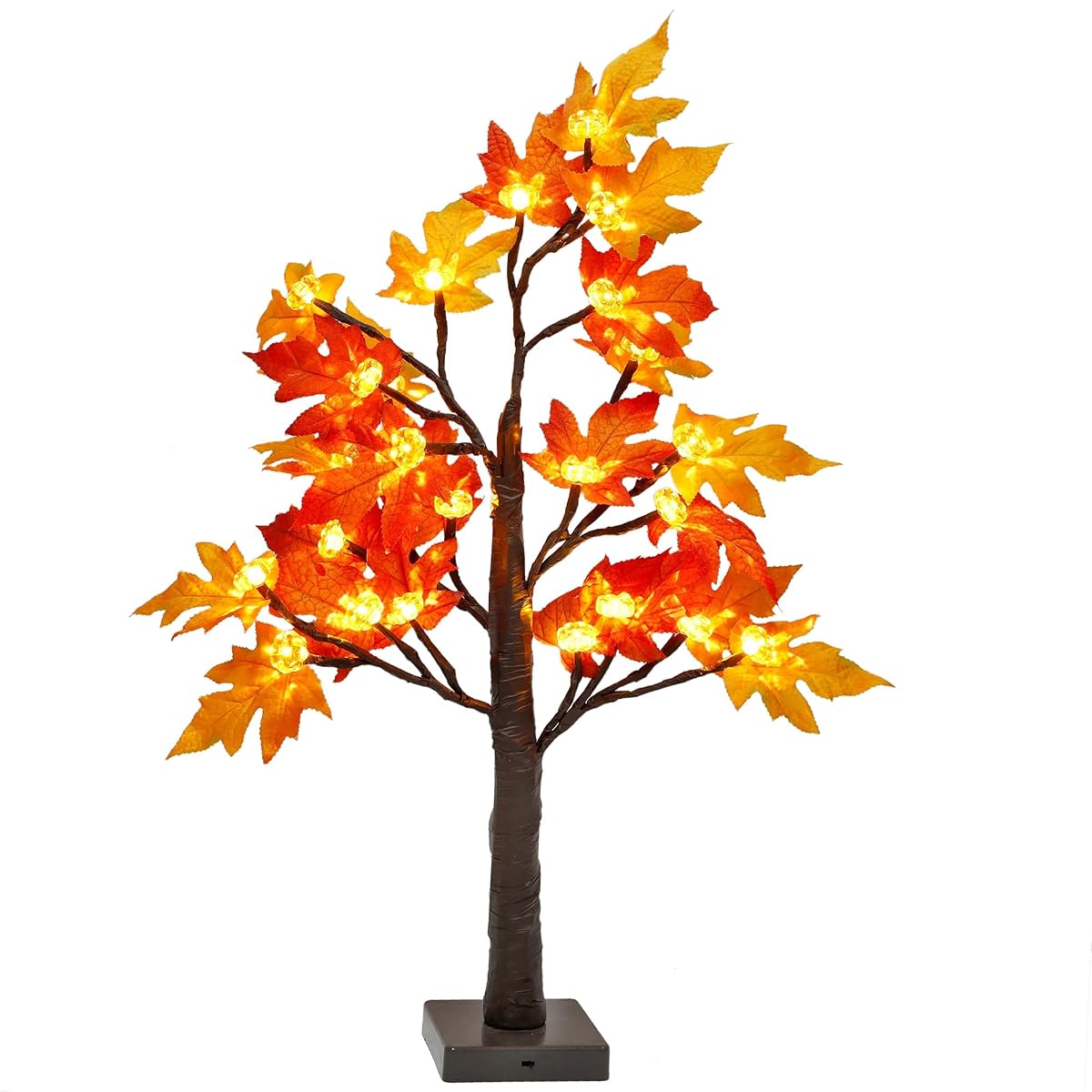 winemana 22 Inch Thanksgiving Artificial Maple Tree with Pumpkin LED Lights and Timer Harvest Autumn Fall Décor for Home Kitchen Table Centerpieces - imagen de detalle 1