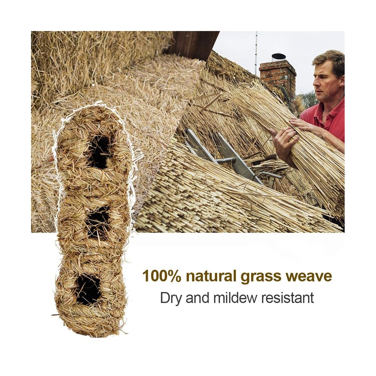 winemana Hand Woven Hummingbird House, Set of 2 Bird Hut 12" x 4", Outside Grass Hanging Bird Hut, Hanging Hummingbird Houses with 3 Holes - imagem de detalhe 3
