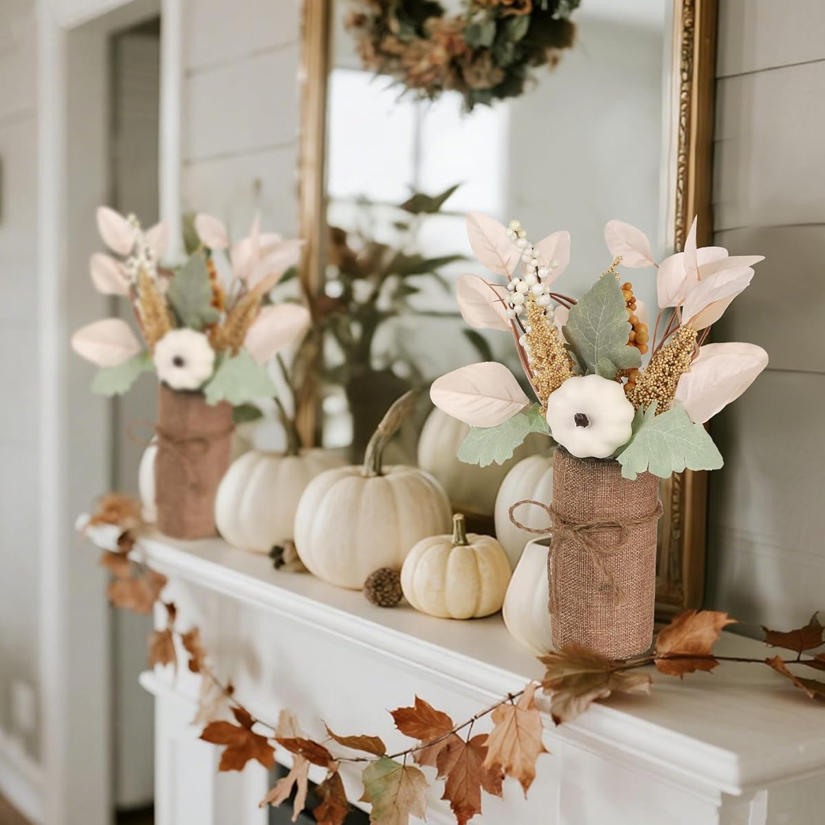 winemana 2 Pack Fall Table Decor, Fake Pumpkin Leaf Berry Dining Table Centerpiece Thanksgiving Decorations for Harvest Wedding Room Home Farmhouse Porch - imagem de detalhe 4