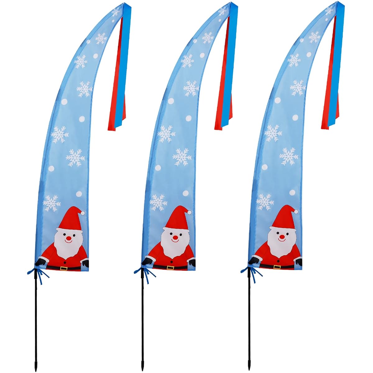winemana 3 Pack 5 FT Christmas Outdoor Decorations Santa Claus Feather Flags with Garden Stakes, Merry Christmas Banner Stakes, Perfect for Garden Yard Lawn Front Porch Holiday Party - imagem de detalhe 1