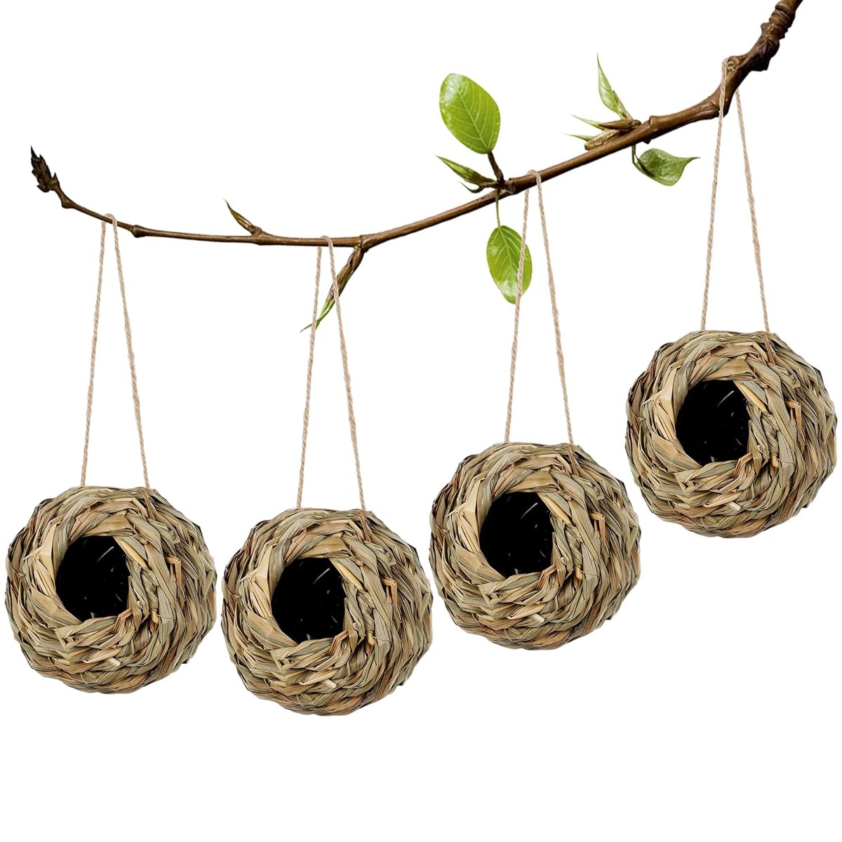 winemana 4 Pack Hanging Bird Nest House for Outside, Ball Shape, Hand Woven, Durable Sturdy, Made of Natural Grass, Perfect for Garden Patio Lawn Office Indoor - imagem de detalhe 1