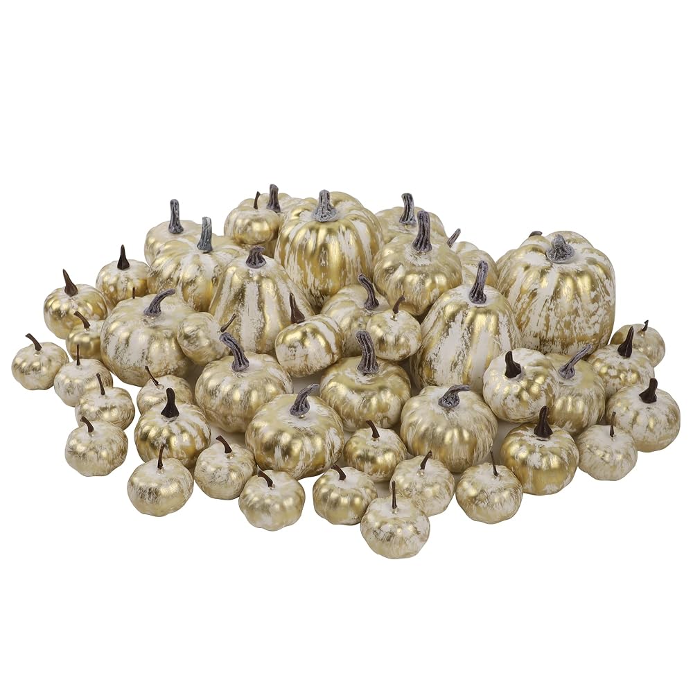 winemana 46 Pcs Artificial Gold Pumpkins Fall Decorations for Home