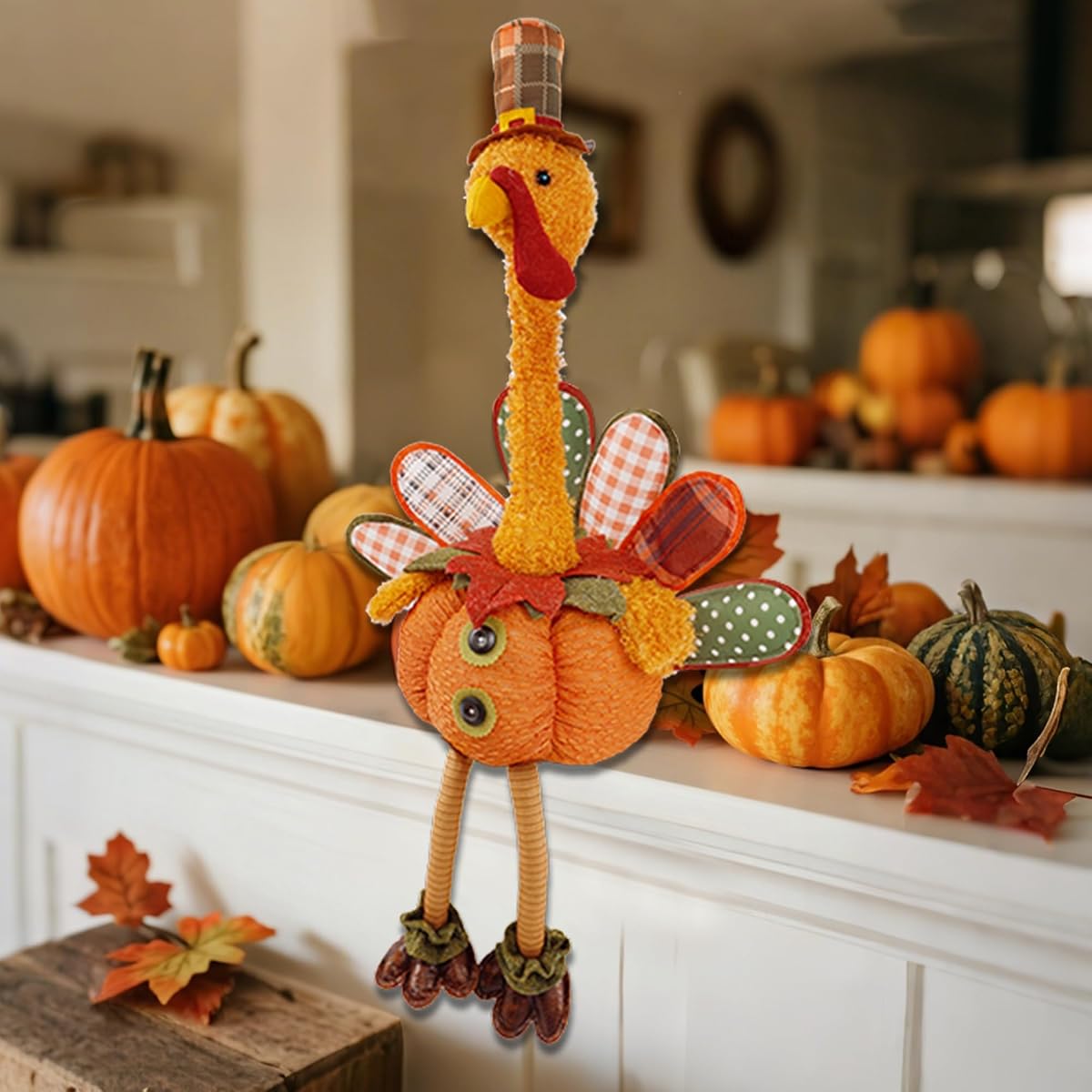winemana Thanksgiving Decorations 31.5" Large Plush Turkey with Stretchable Neck - Stuffed Animal Indoor Decor, Adjustable Fall Table Centerpiece for Home Mantel Office - imagen de detalle 4