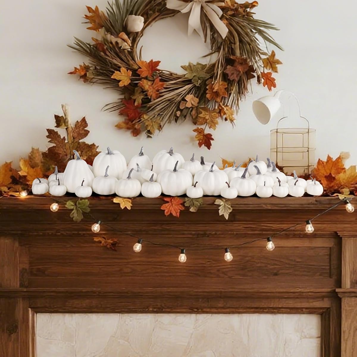 winemana 46 Pcs Artificial White Pumpkins Fall Decorations - imagem de detalhe 3